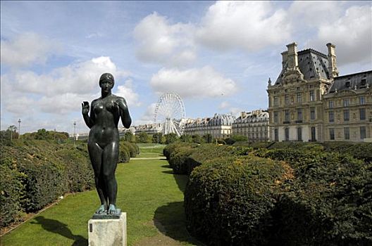 雕塑,女人,正面,摩天轮,公园,靠近,卢浮宫,巴黎,法国,欧洲