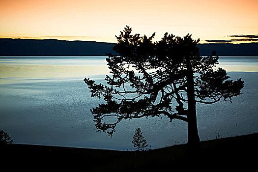 夜晚,风景,贝加尔湖
