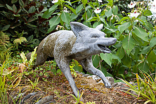 狐狸,雕塑,入口,花园,法尔茅斯,康沃尔,英格兰,英国,欧洲