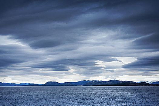 深蓝,风暴,云,上方,沿岸,石头,空,挪威,海景