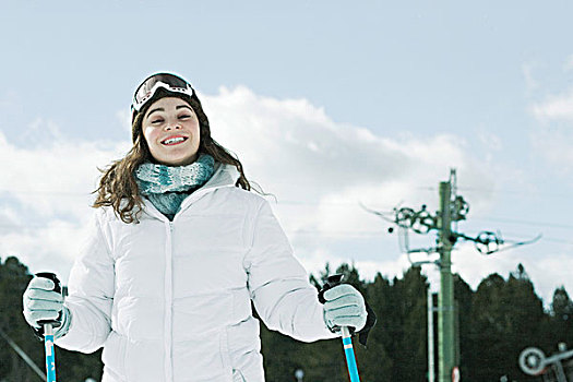 美女,滑雪,看镜头,微笑,头像