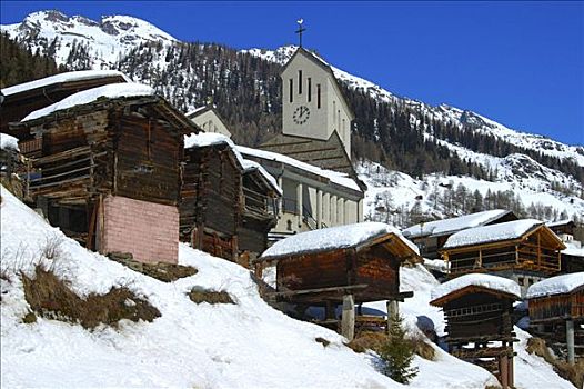 乡村,教堂,瓦莱,瑞士