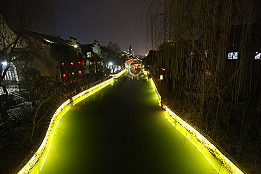 山东省枣庄台儿庄古城夜景