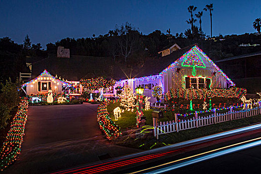 房子,许多,户外,圣诞灯光