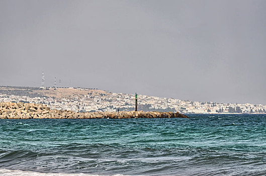 灯塔,海滩,靠近,哈马麦特,突尼斯,地中海