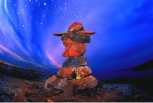 因纽石刻,夜晚,东方,手臂,加拿大西北地区,加拿大