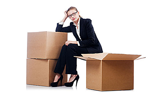 职业女性,盒子,隔绝,白色背景