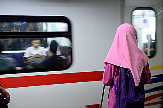 东南亚,马来西亚,吉隆坡,女人,后部,等待,地铁