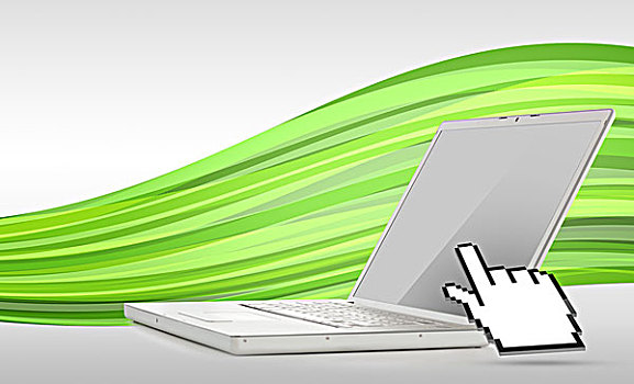 象征,指向,笔记本电脑,绿色,摆动,背景