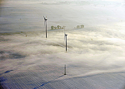 风轮机,雪地,靠近,萨克森安哈尔特,德国,航拍