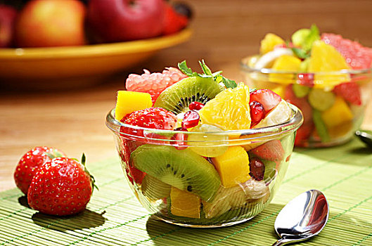 健康,水果沙拉,玻璃碗