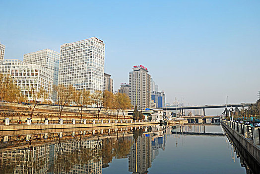 北京护城河边上的soho建筑群