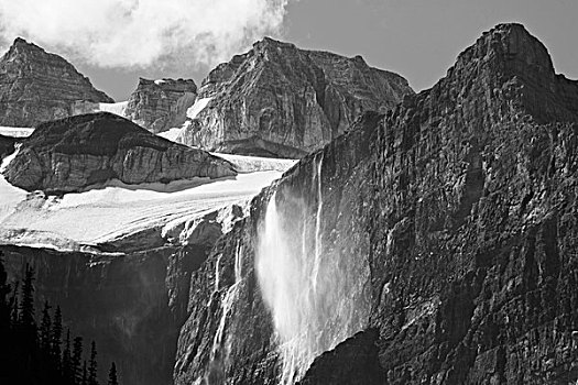 结冰,瀑布,落基山脉,冰碛湖,区域,班芙国家公园,艾伯塔省,加拿大