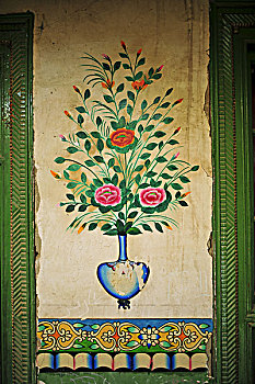 木尕拉镇墙壁上的花纹,新疆和田