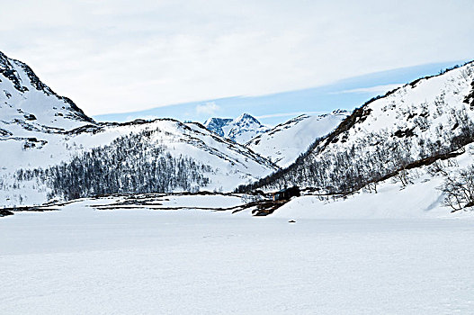 山谷,冬天,雪,风景,尤通黑门山,国家公园,奥普兰,挪威