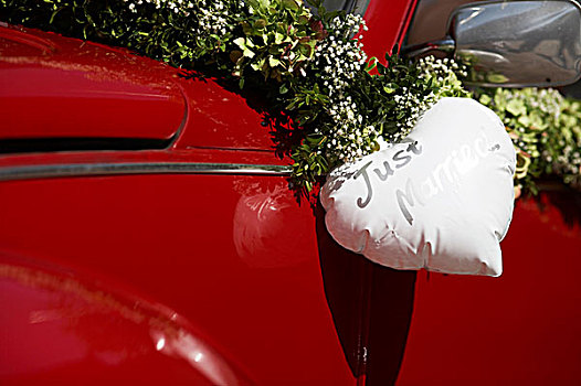 红色,大众汽车,甲壳虫汽车,白色,心形,婚礼