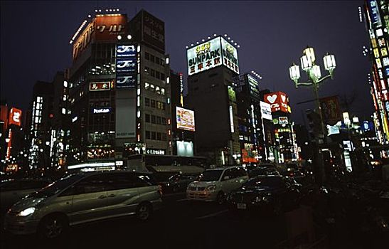 夜晚,城市,新宿,东京,日本