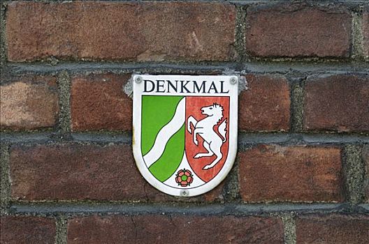 纪念建筑,防护,标识,砖墙,北莱茵威斯特伐利亚,盾徽