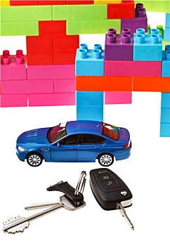 钥匙,汽车模型,塑料制品,积木,房子