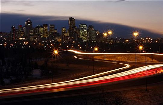 交通,途中,背景,夜晚,卡尔加里,艾伯塔省,加拿大