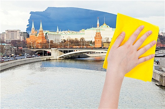 手,早晨,莫斯科,风景,黄色,布