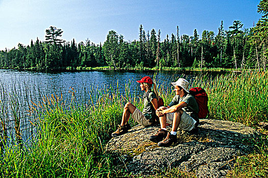 青少年,远足者,湖,怀特雪尔省立公园,曼尼托巴,加拿大