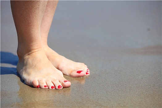 女人,脚,红色,修脚,放松,沙滩