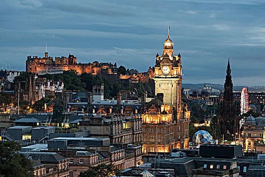 风景,历史,中心,爱丁堡,巴尔莫拉尔,酒店,塔,爱丁堡城堡,苏格兰,英国,欧洲