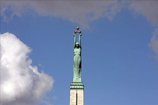 象征,自由,雕塑,纪念,里加,拉脱维亚,波罗的海国家