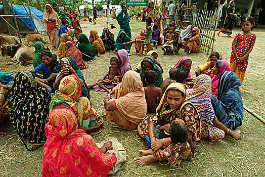 女人,等待,商品,洪水,蔽护,中心,孟加拉,七月,2004年
