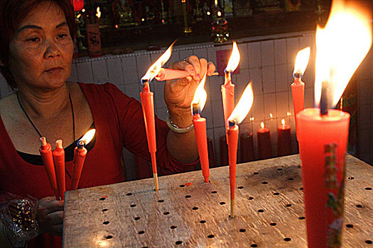 女人,光亮,蜡烛,局部,仪式,春节,印度尼西亚,二月,2008年