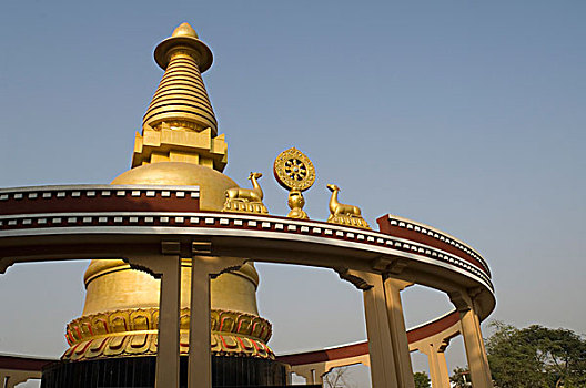 仰视,佛塔,寺院,比哈尔邦,印度