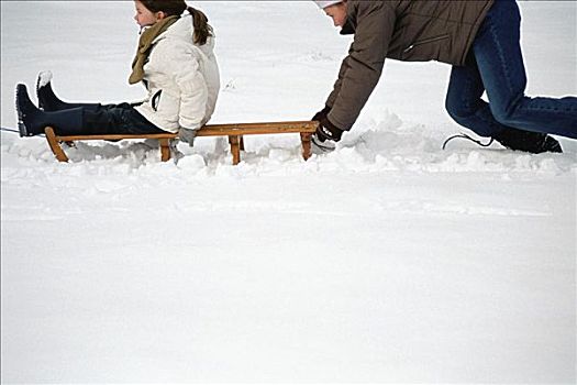 孩子,玩,雪橇