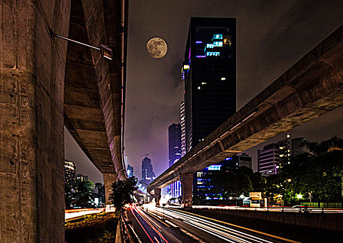 高架桥,南,雅加达,印度尼西亚,夜晚