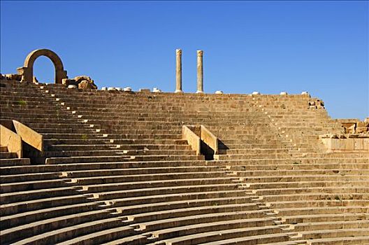 弯曲,排,座椅,剧院,罗马,遗址,莱普蒂斯马格纳,利比亚