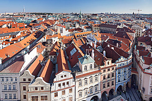 风景,塔,市政厅,老城,布拉格,波希米亚,捷克共和国,欧洲