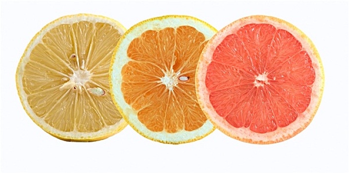 切片,柠檬,橙色,柚子,隔绝,白色背景