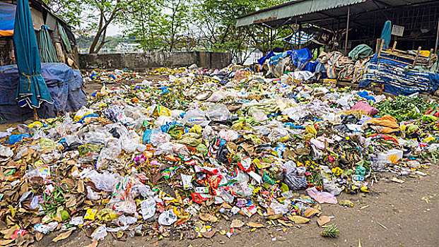 堆,垃圾,腐烂,食物,街边市场,市场,省,越南,亚洲