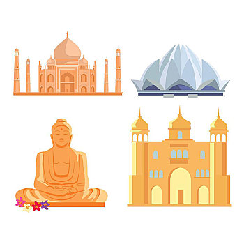 印度,建筑,地标建筑,著名,魅力,荷花,庙宇,佛像,古老,宫殿,风格,设计,矢量,插画,暑假,概念