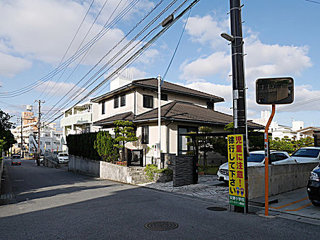 日本，房屋，電線桿，街道