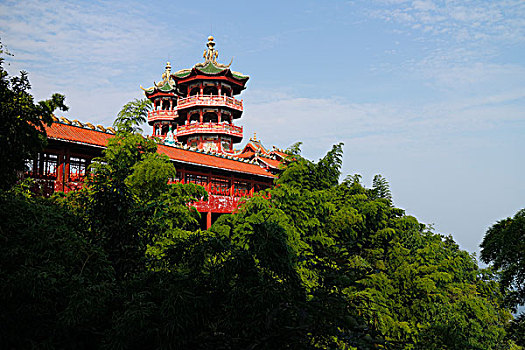 仿古建筑佛教寺庙双塔全景