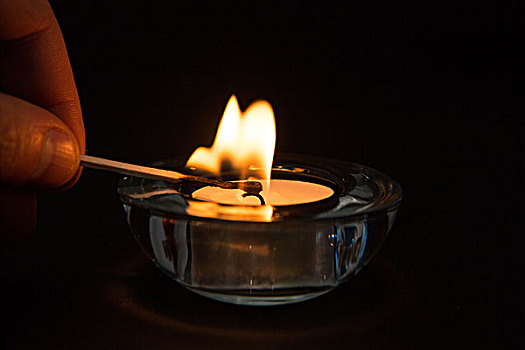 点燃,茶烛,蜡烛,玻璃,固定器具,暗色