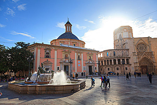 图里亚,喷泉,广场,大教堂,瓦伦西亚,西班牙