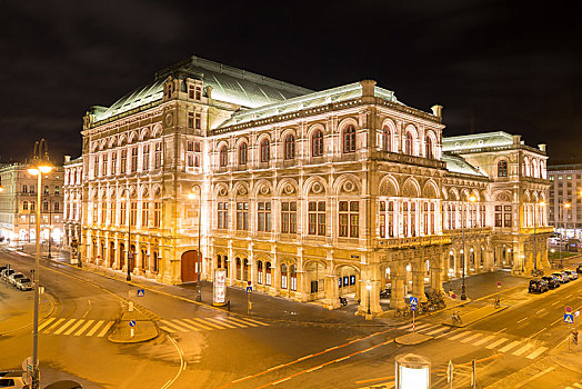 维也纳,歌剧院,夜晚,奥地利,欧洲