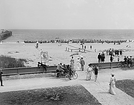 沙滩游客,棕榈海滩,佛罗里达,美国,底特律,人,海滩,海洋,历史