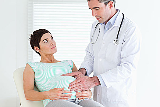 医生,怀孕,女人,腹部
