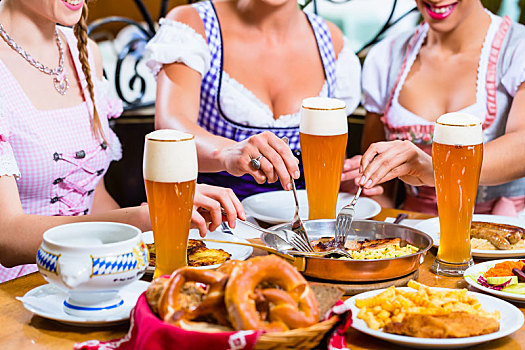 女人,吃饭,午餐,巴伐利亚,餐馆