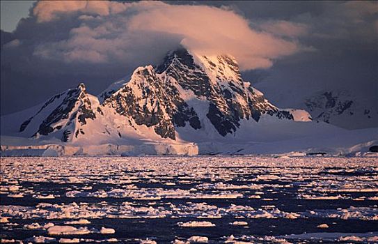 积雪,山脉,冰山,落下,海洋,浮冰,海峡,南极半岛,南极
