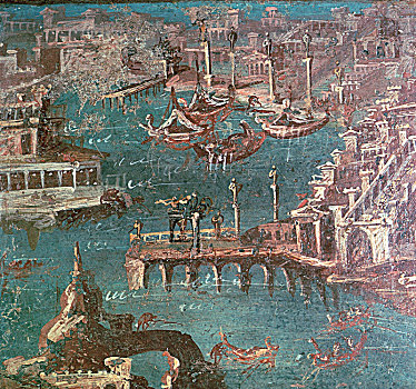 罗马,壁画,港口,场景,艺术家,未知