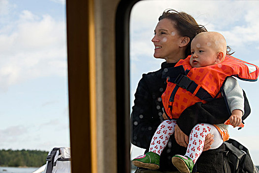 女人,孩子,船,瑞典